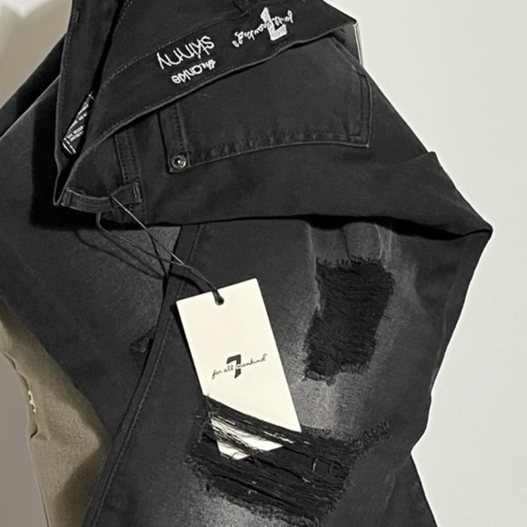 7 FOR ALL MANKIND Black Distressed Ankle Skinny Jeans Size 31 NWT - Picture 6 of 15